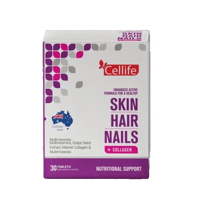 Cellife Skin Hair Nails + Collagen – 30 Tablets | Beauty & Strength Supplement